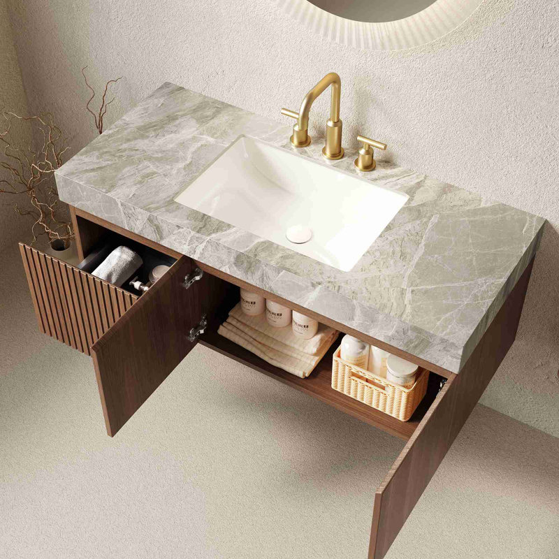 Meuble-lavabo mural, Chêne brun, Gris clair