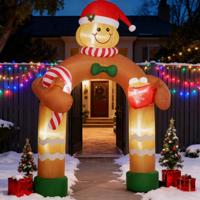 Gingerbread Man Arch Inflatable - Outdoor Christmas Decor With Candy Prop For Yard & Garden