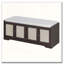 Banc de rangement rustique avec 4 portes en rotin, tablettes réglables et coussin amovible-1304548719