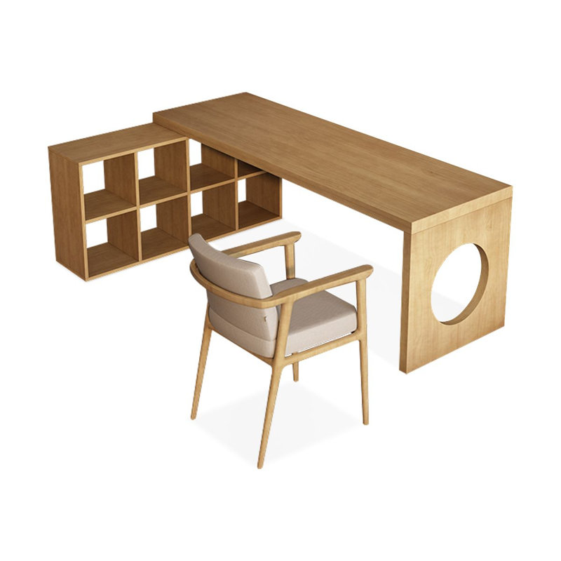 78.74" Burlywood L-Shaped Solid Wood Office Sets