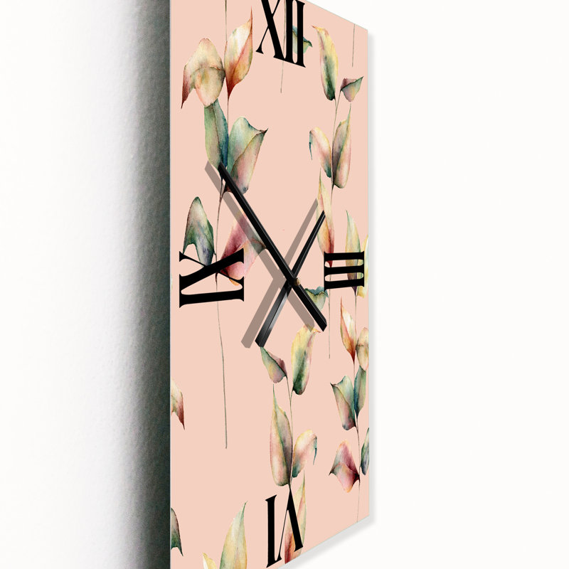 Horloge murale feuilles d'automne et branche sur pastel, Petit