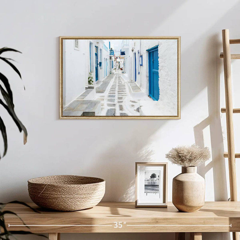 Mykonos Street, 19 po x 13 po, Cadre flottant en bois naturel