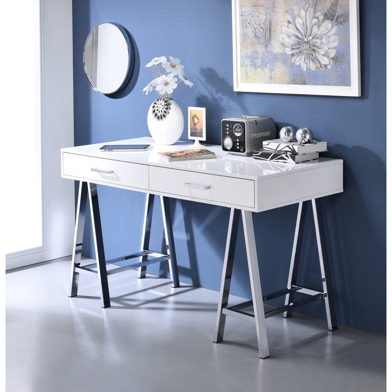 Bureau d'étude moderne blanc ultrabrillant avec et, H 32,54 po x l 55,15 po x P 21,35 po