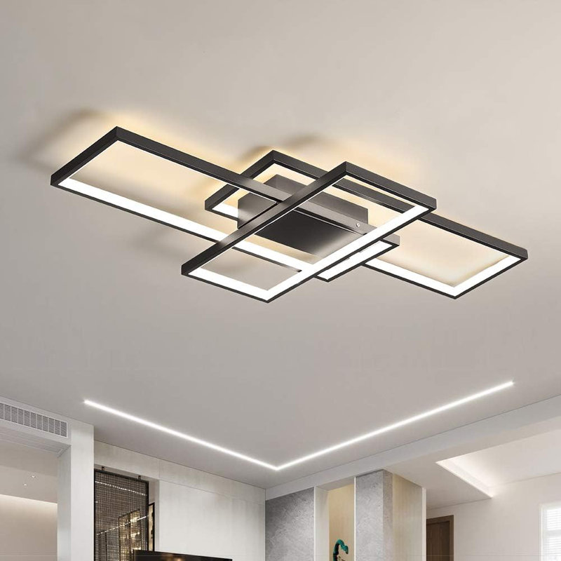 Dimmable Ceiling Light, 41.3In Flush Mount Ceiling Lamp Remote Control Modern Chandelier, 68W Square Acrylic Close To Ceiling Light Fixtures For Bedroom Living Room