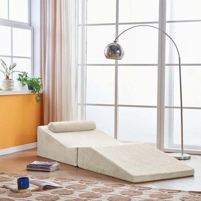 Chaise longue d'intérieur pliable et portable, Beige
