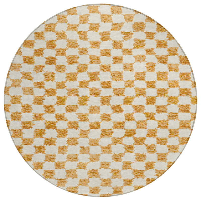 Machine Washable Indoor/Outdoor Xhevrie Orange Rug, Round 8'