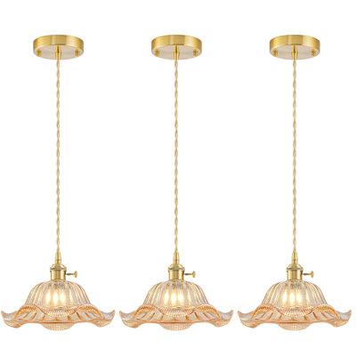Vintage Pendant Light with Flower Glass