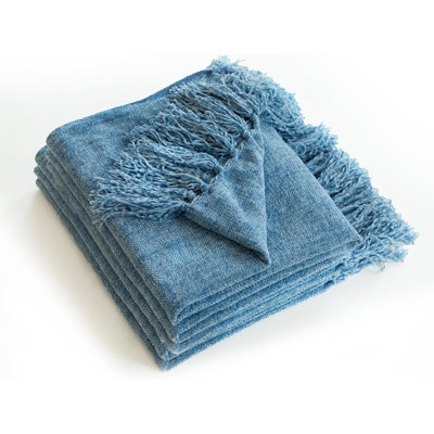 Soft Chenille Throw Blanket 50'' X 60'' - Cozy Fluffy Blanket With Fringe Tassel