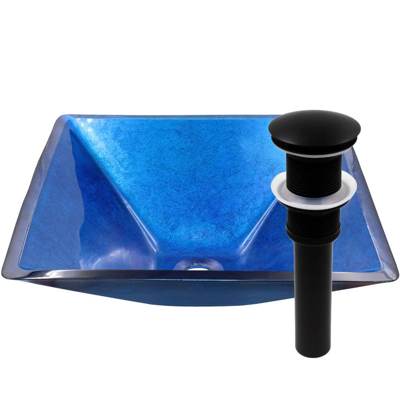 Novatto 17'' Glass Square Bathroom Sink, Matte Black