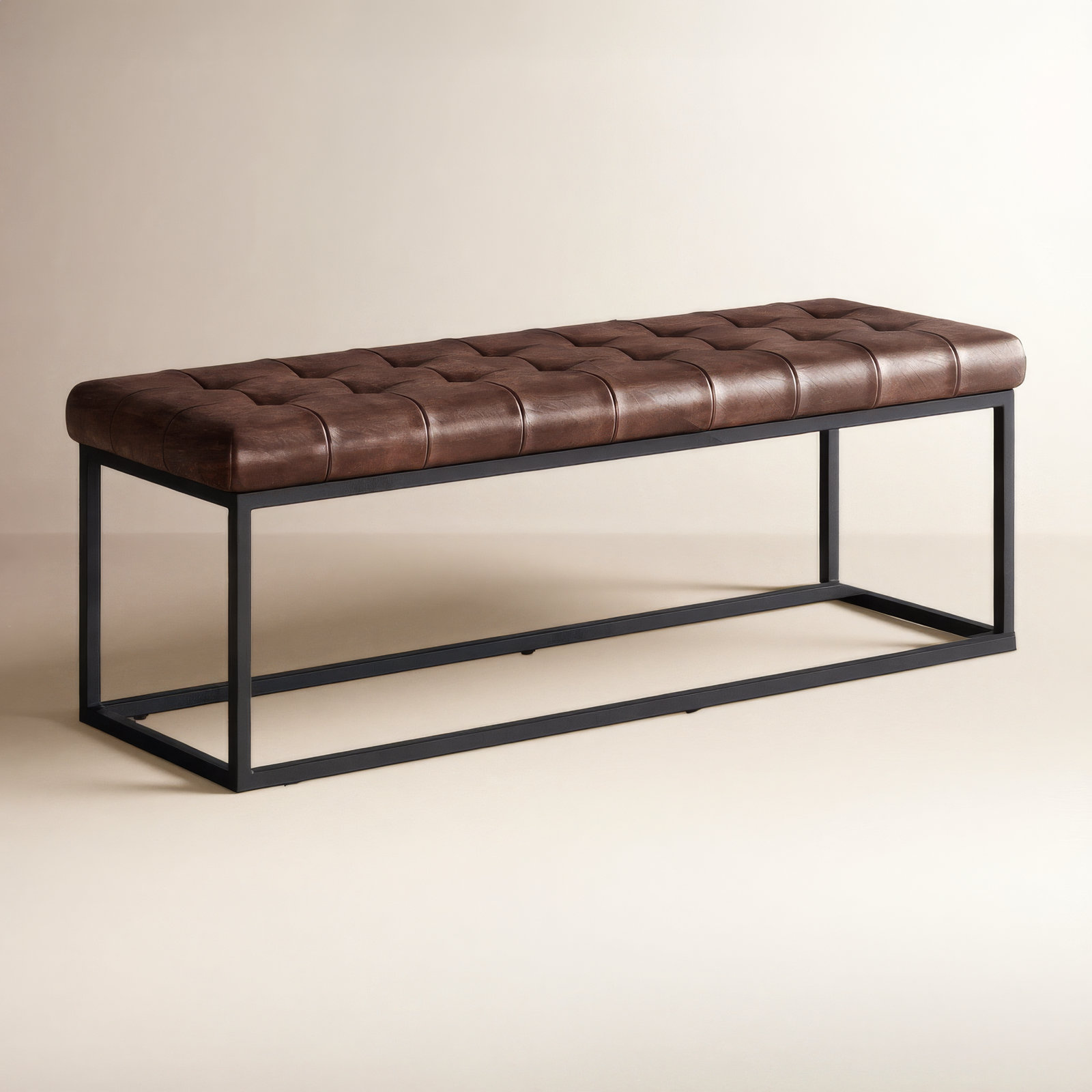 Pearson 50"-55" Genuine Leather Bench, Dark Sienna Top Grain Leather, 17.5" H x 50" W x 17" D