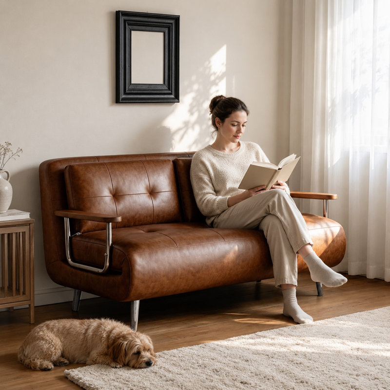 2 Seater Faux Leather Sofa Bed