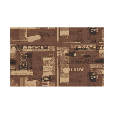 Vintage Brown Coffee Typography 60" x 120" Table Cover with Wavy Edges, Kitchen Dining