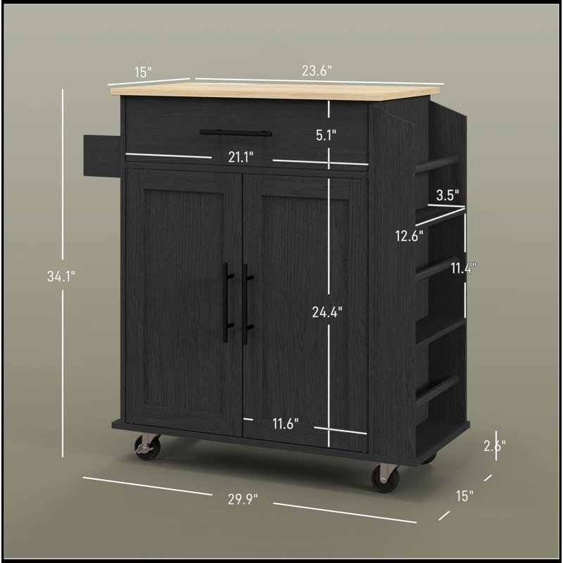 Kitchen Island With Storage, Rolling Kitchen Cart With AC Outlets And USB Ports, Microwave Stand With Towel And Spice Rack