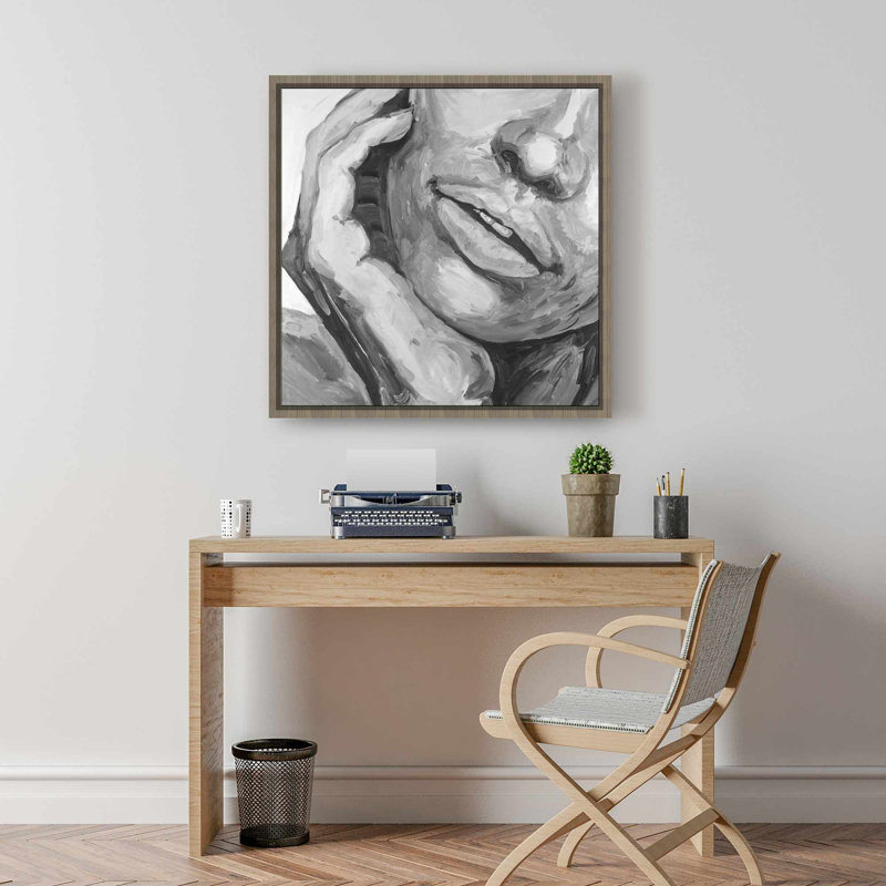 Toile encadrée monochrome Irresistible Lips Grey - Décoration intérieure