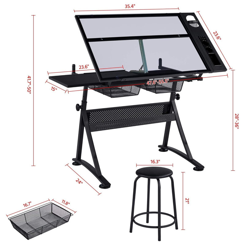 Drafting Table with Stool Height Adjustable Multifunctional Desk