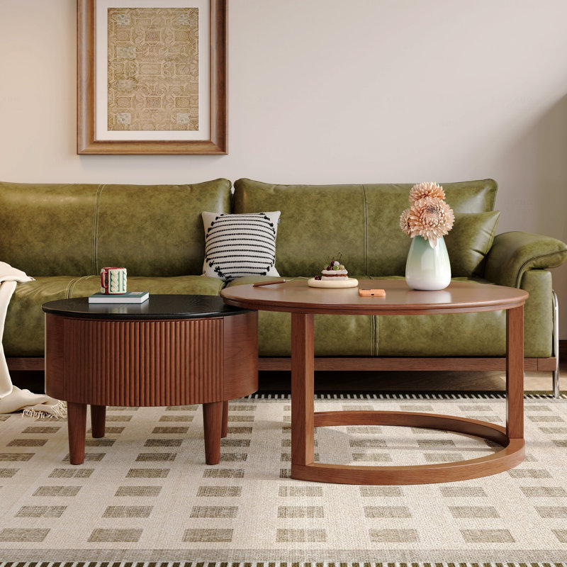 Table basse gigogne ronde 31,5 po cannelée avec tiroir