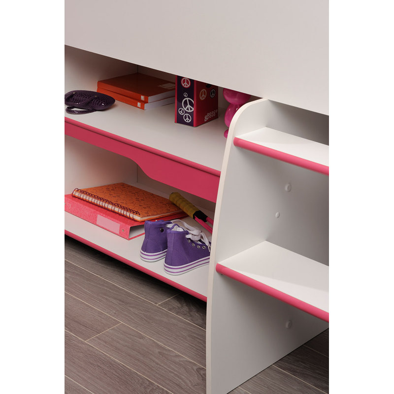 Lit mezzanine simple avec matelas Parisot, Framboise