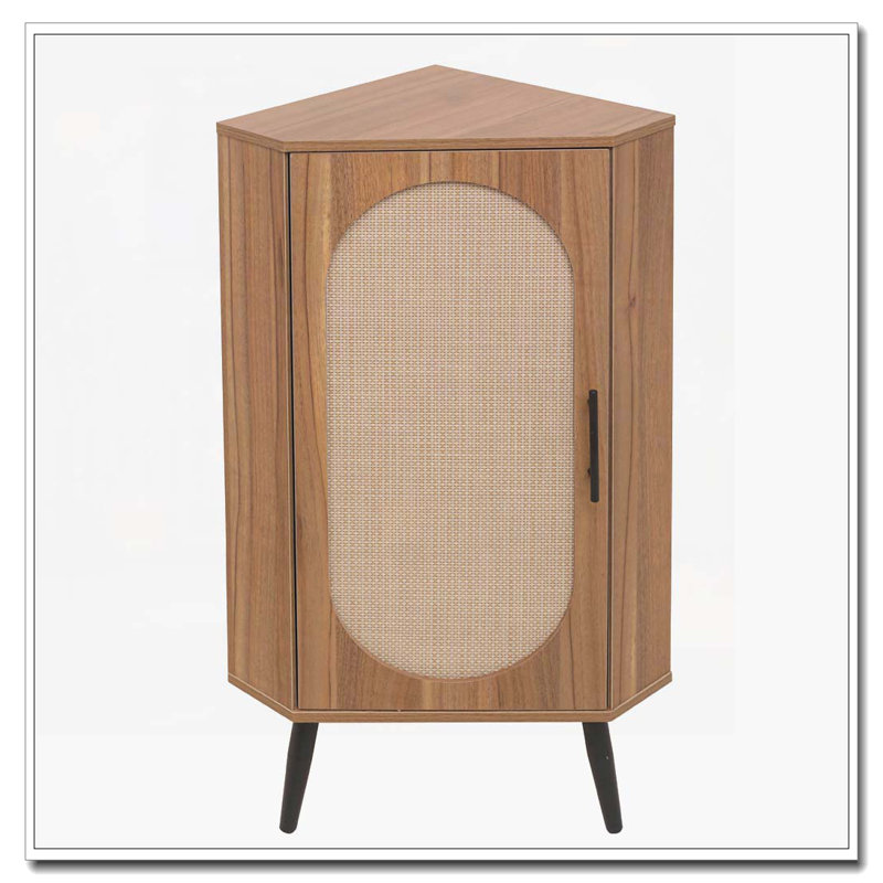 Armoire d'angle avec porte en rotin, Noyer