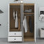 Garde-robe blanche 4 portes avec tiroirs intégrés, tablette simple et tringle