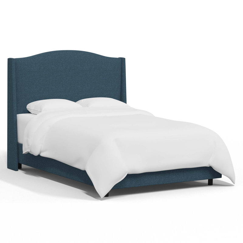 Claritha Upholstered Wingback Bed, Zuma Navy Textured Linen, Queen
