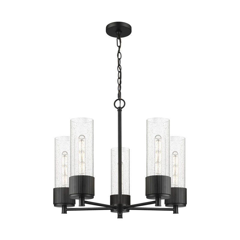 Lustre suspendu à 5 lumières 12 "Bolivar, Transparent, Noir mat