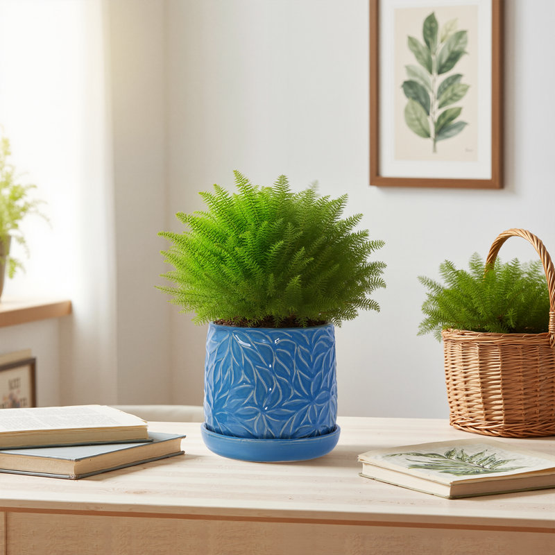 Ensemble de 2 pots de fleurs décoratifs pour l'intérieur et l'extérieur 8 po, Bleu antique