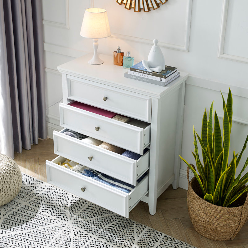 Commode à 4 tiroirs Farmhouse avec rangement pour chambre à coucher, vestibule ou salon, Blanc