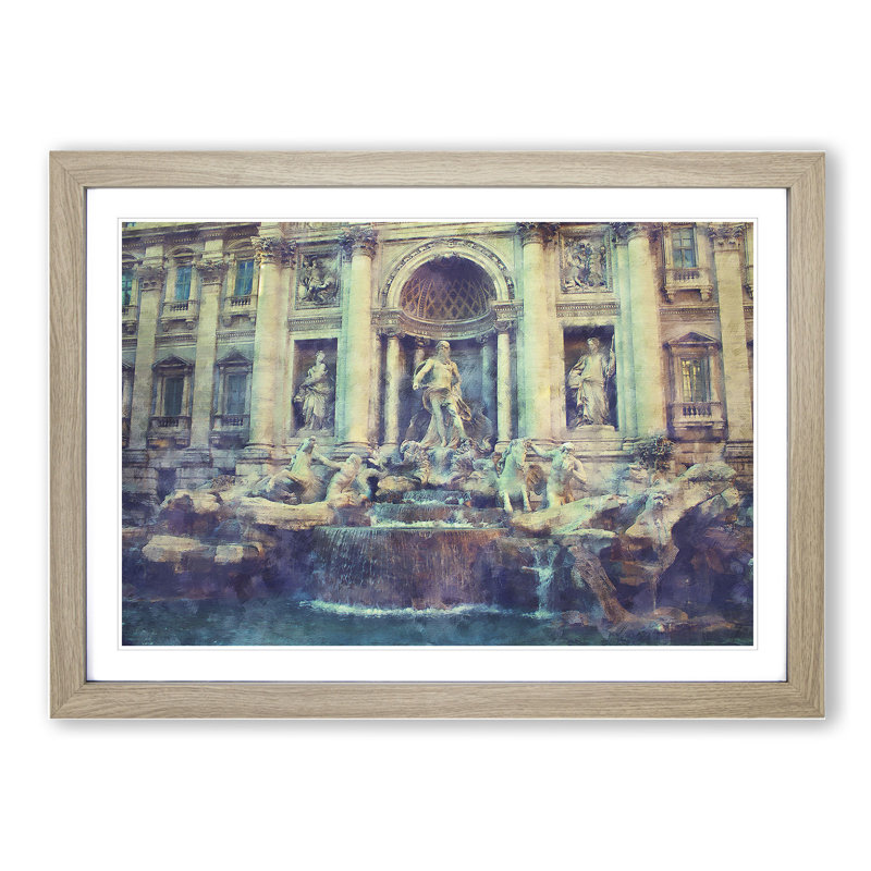 Trevi Fountain in Rome Vol.2 - Picture Frame Graphic Art, Oak, 48cm H x 65cm W x 2cm D