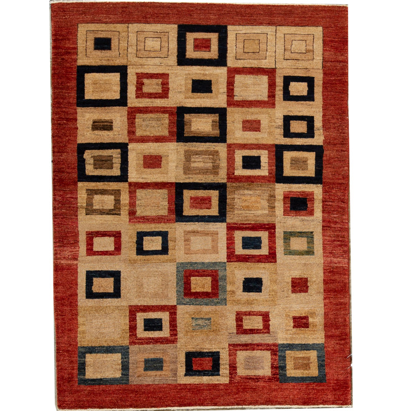Wool Geometric Area Rug in Brown