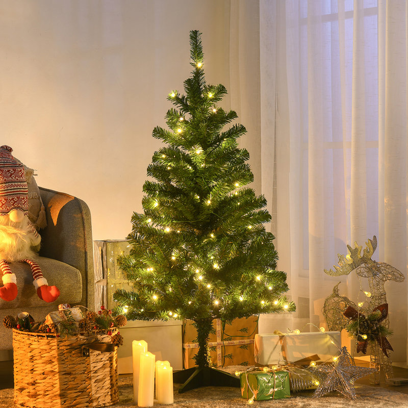 Arbre de Noël artificiel de 4 pi de hauteur avec 208 branches, 100 lumières DEL blanc chaud ou coloré, ouverture automatique