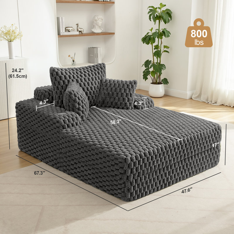 Canapé rembourré en fausse fourrure 47,6 po avec 3 coussins, Carbone