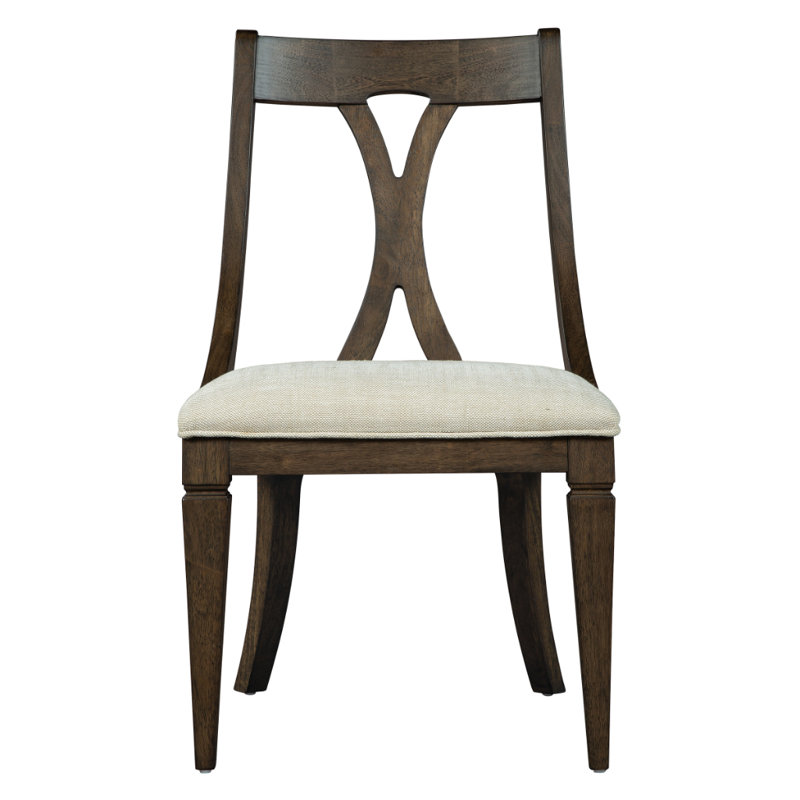 Chaise de salle à manger en bois massif Linwood avec assise et dossier rembourrés en lin