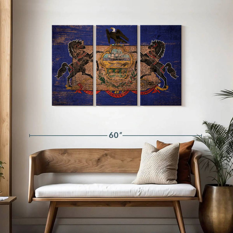 State Map Over Pennsylvania Flag, 28" H x 45" W