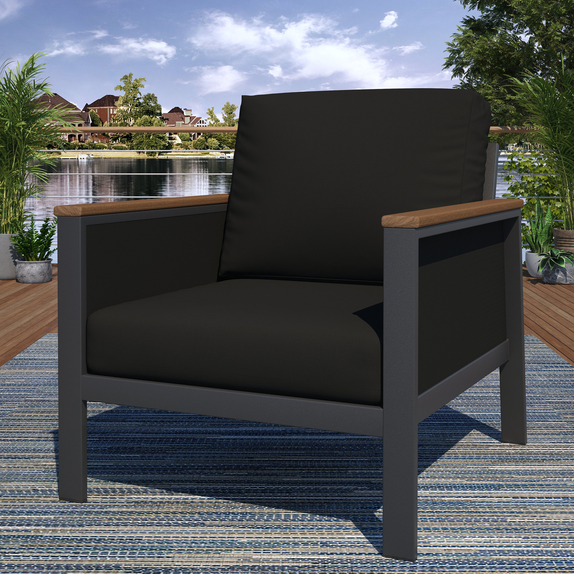 Townsend Metal Outdoor Lounge Chair with Sunbrella® Cushions, Canvas Black