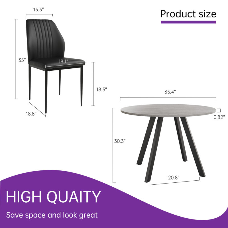 Siefert 35.4'' Round Dining Table Set, Kitchen Dining Table and 4 Dining Chairs, Black, 5 Pieces: Table, 4 Chairs