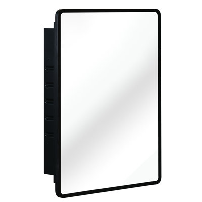 Armoire à miroir 24 x 30 pouces avec cadre noir en métal - pour fixation murale dans la salle de bain ou 3 tablettes réglables encastrées, intérieur en verre trempé avec cadre
