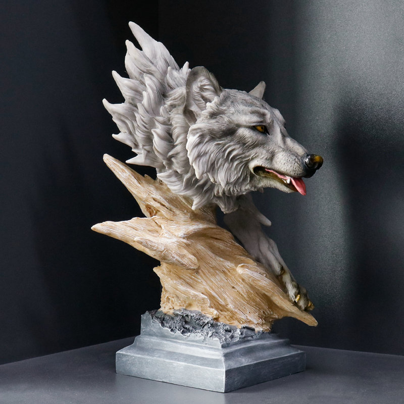 Statue buste de loup en résine 12,99 pouces - Sculpture intérieure et extérieure réaliste