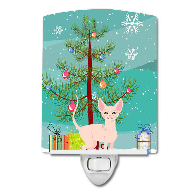 Éclairage pour nuit en céramique sphynx chat merry christmas tree