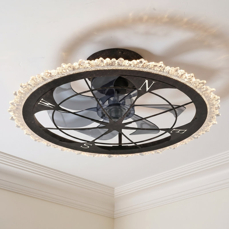 21" Caged Flush Mount Ceiling Fan with LED Light and Remote Control