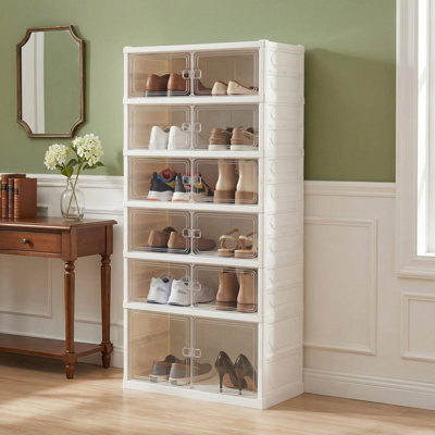 Durable Space Saving 6 Tier Collapsible Foldable Shoe Rack Organizer Holds 12 Pairs For Entryway Closet Hallway Organization Use