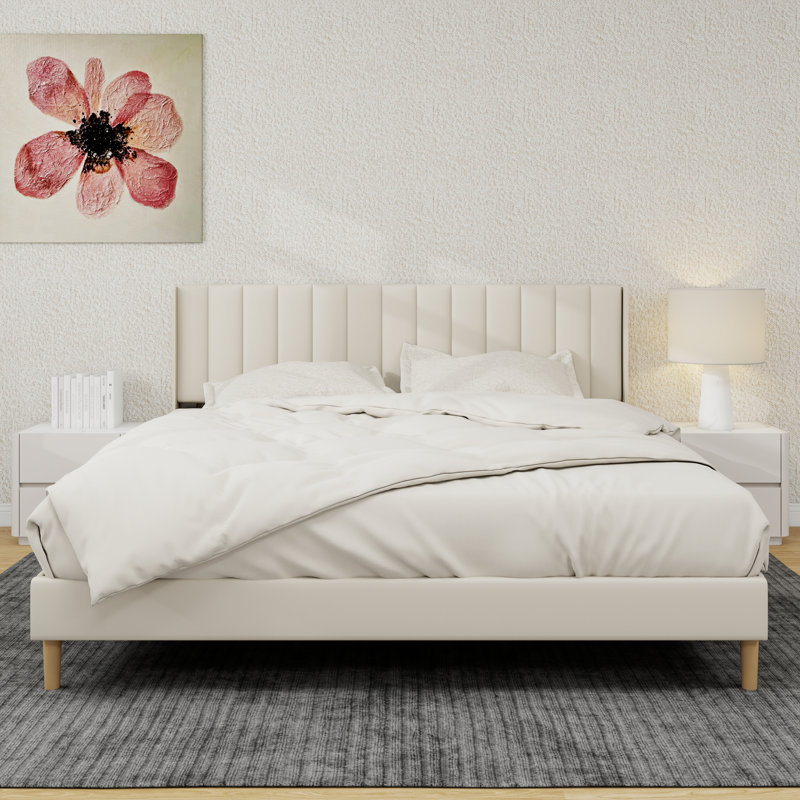 Structure de lit plateforme tapissier, Beige, Très grand