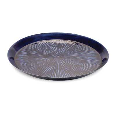 Plateau rond en métal gravé 13,5 po