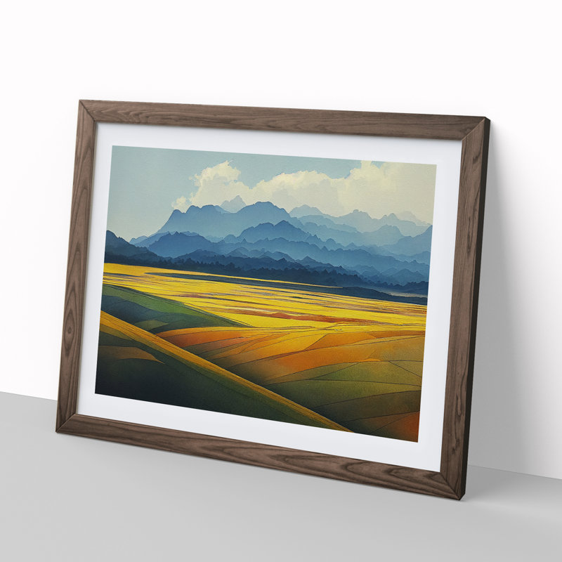 Mountain Meadow Landscape Vol.2 - Framed Print, 46cm H x 64cm W x 2cm D, Brown Framed