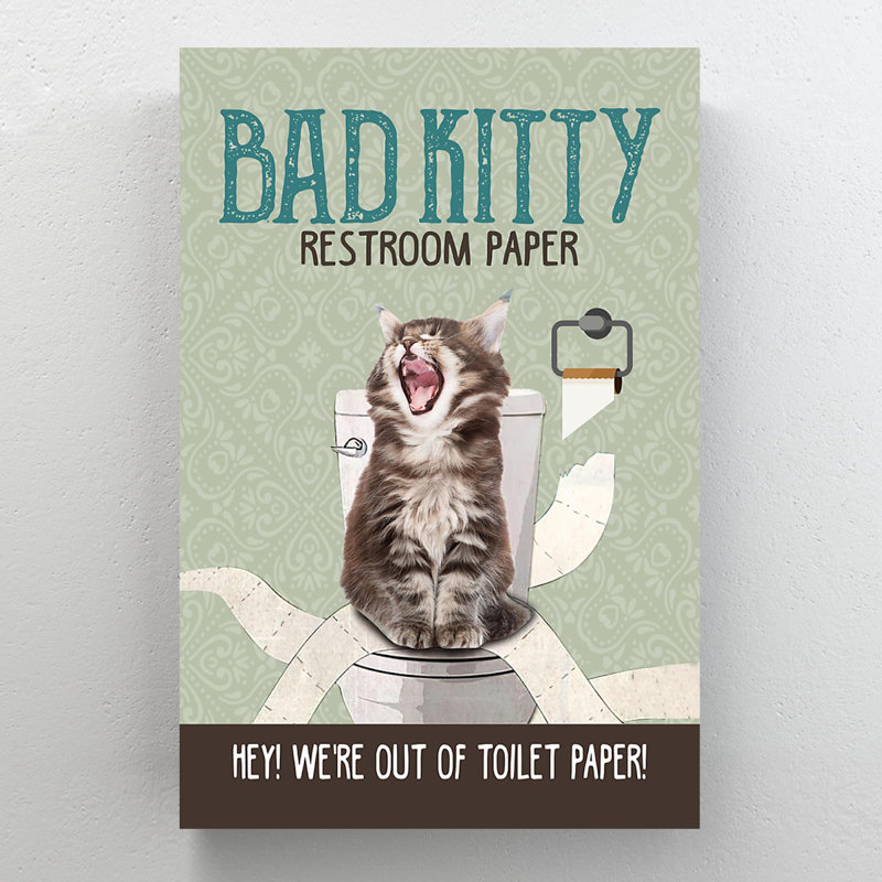 Chat dans une toilette - papier de toilette Bad Kitty - impression rectangulaire sur toile tendue 1 pièce