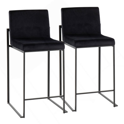 Fuji Contemporary High Back Counter Stool In Black Steel And Black Velvet By Lumisource - Set Of 2
