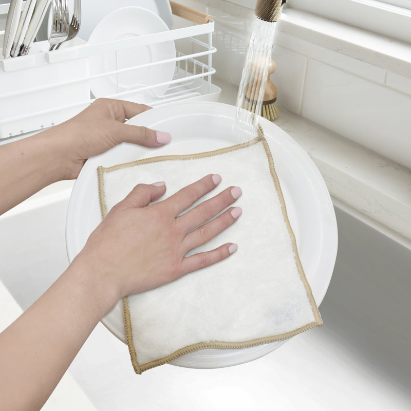 Set of 6 Kitchen Cloths Solid, White/Brown