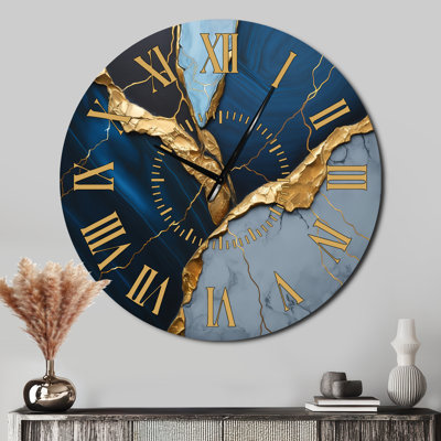 Horloge murale abstrait en forme de géode bleue III