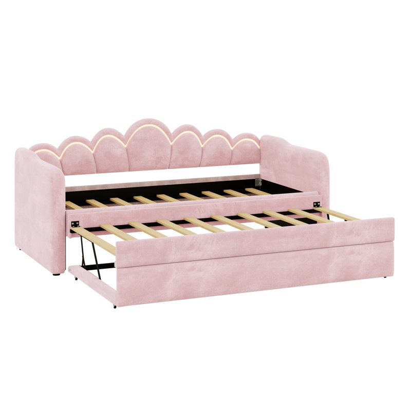 Lit de jour avec couchette avec revêtement, parfait pour les chambres d'amis, Rose