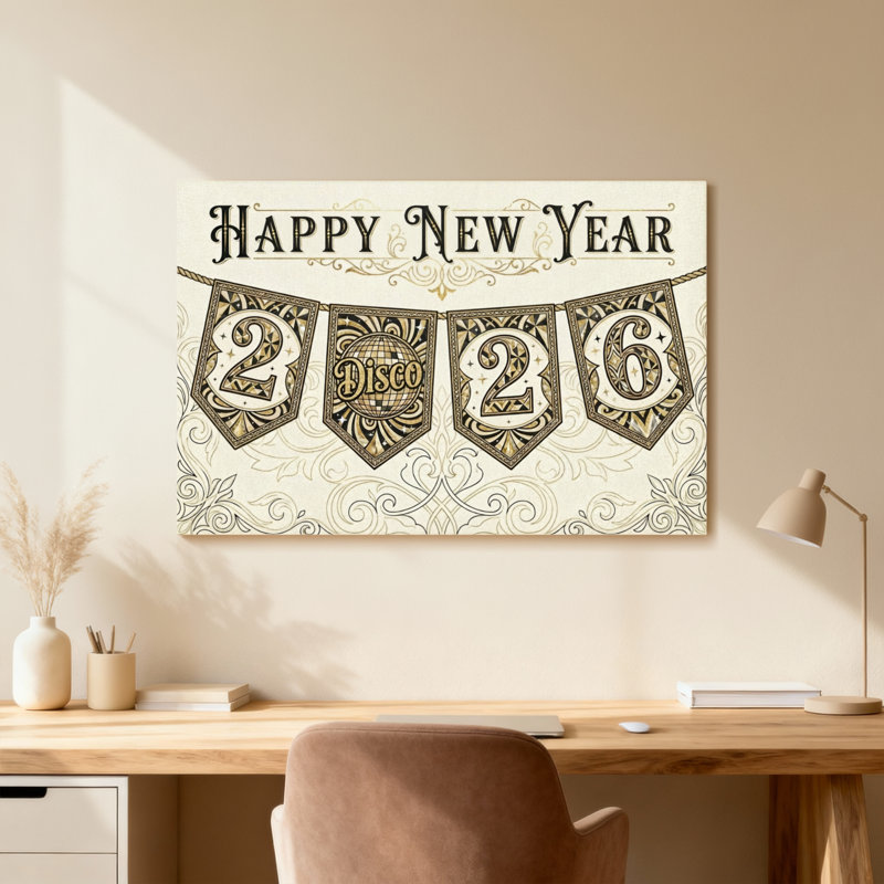 Happy New Year Disco 2026 Pattern, 12" H x 18" W, Wrapped Canvas, Does Not Apply
