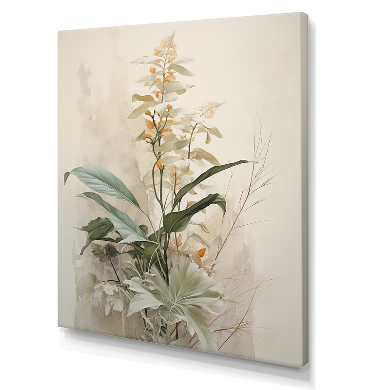 «Beige minimalisme botanique sérénité II», reproduction sur toile, Toile tendue, H 32 po x l 16 po x P 1 po